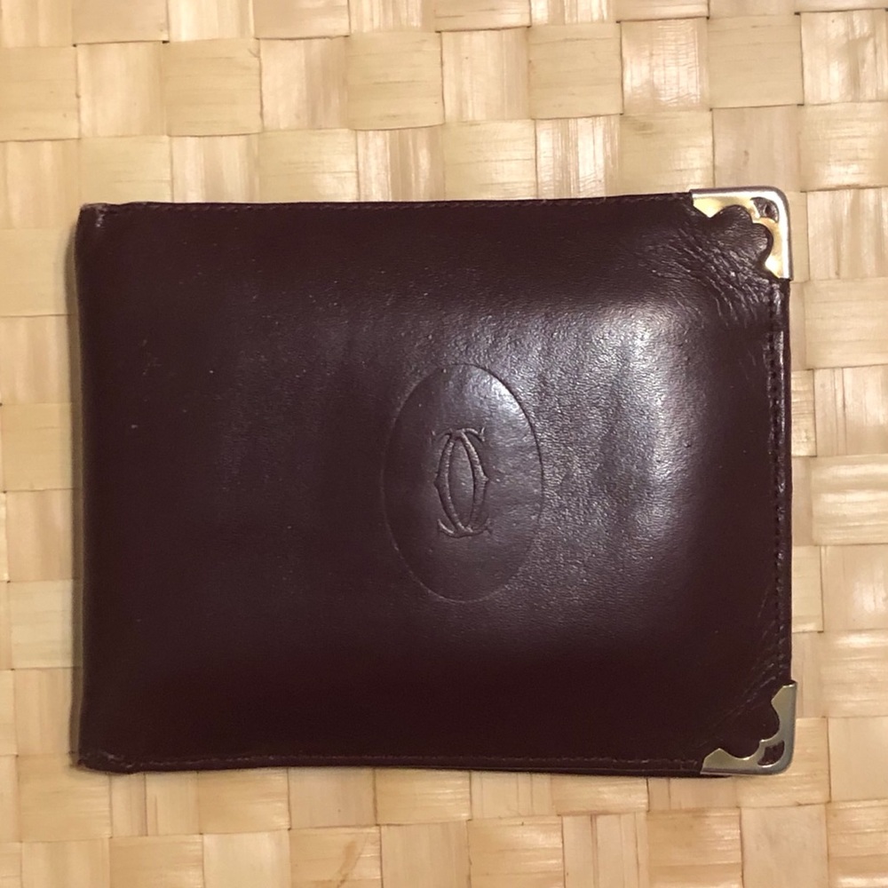 RARE CARTIER RED MUST DE CARTIER LEATHER BI-FOLD WALLET WITH MONEY CLIP